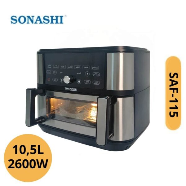 Friteuse à Air Fryer 1 Bac avec séparation 10,5L 2600W Écran Digital 8 Programmes SONASHI SAF-115