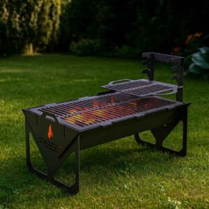 Barbecue Portable en Acier Montage Sans Outils Compact 52×32×20cm 10kg