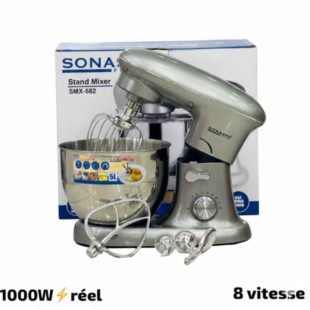 Pétrin 1000W - Bol Inox 5L - 8 Vitesses Sonashi | SMX-562
