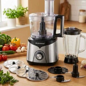 Robot Inox Multifonctions 1000W + Hachoir 2.5L + Blender en Verre 1.5L Brandmann | BR-FP2605