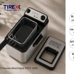 Friteuse Électrique TIREXX Electro FRTX2000 – 3270W – 4,2 Litres – Inox – Thermostat Réglable
