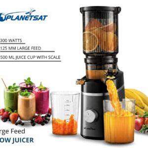 Extracteur de Jus Lent PLANETSAT PSJ-1252 – 300W – Large Goulotte 125 mm – Pichet 500 ml