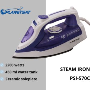 Fer à Repasser Vapeur PLANETSAT PSI-570C – 2200W – Semelle en Céramique – Réservoir 450 ml
