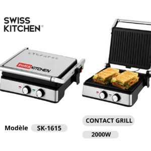 Panineuse Swiss Kitchen SK-1615 2000W – Panini, Grill et Barbecue Électrique