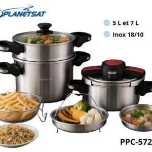 Cocotte  PLANETSAT PPC-572 – 7,5 Litres – Acier Inoxydable 18/10 – Avec Cuiseur Vapeur