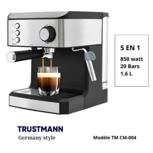 Machine à Café Expresso Trustmann TM CM-004 5 en 1 – 20 Bars – 850 W – Réservoir 1,6 L