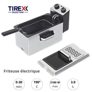 Friteuse Électrique TIREXX Electro FRTX1000 – 2180W – 3 Litres – Thermostat Réglable