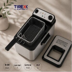 Friteuse Électrique TIREXX Electro FRTX2000 – 3270W – 4,2 Litres – Inox – Thermostat Réglable