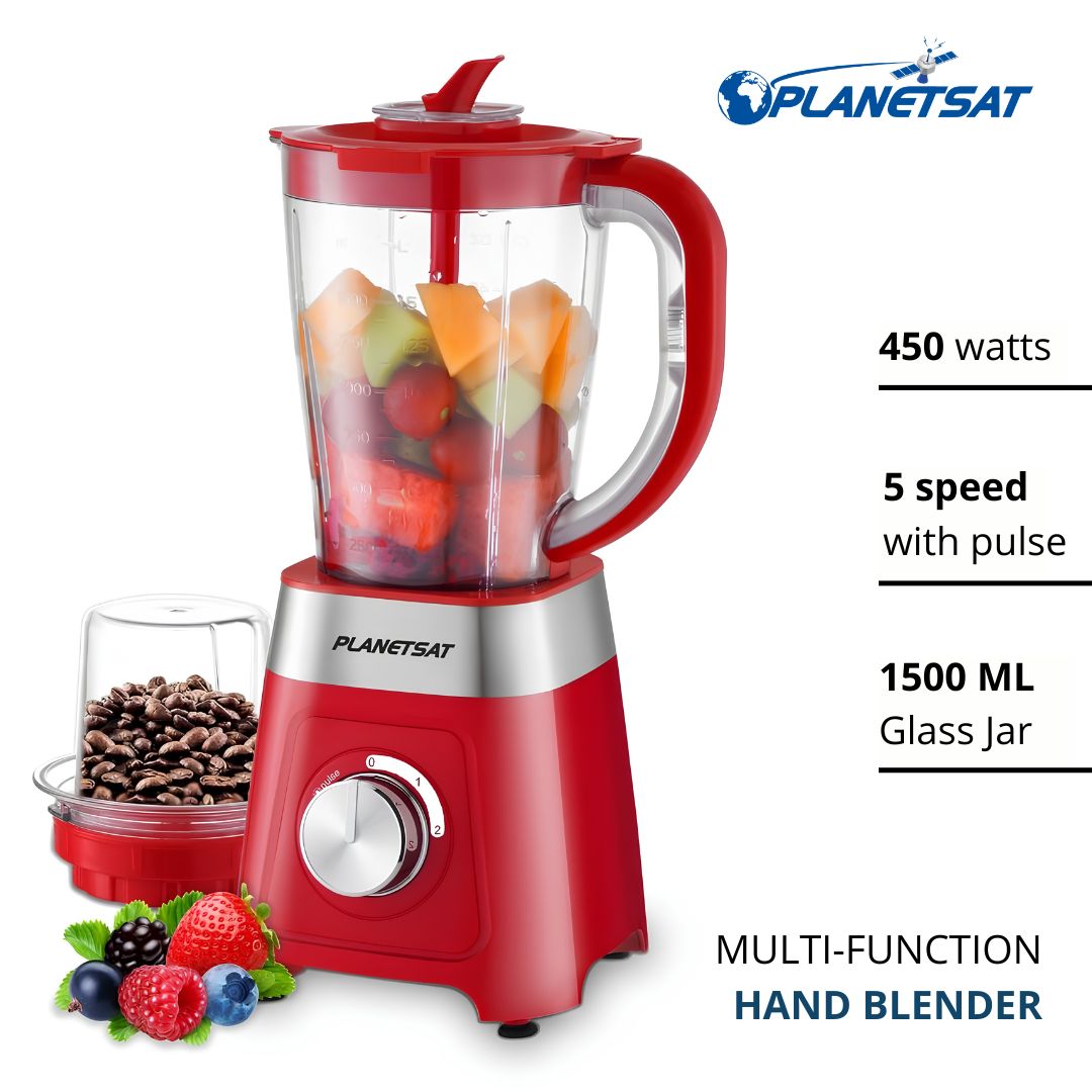 Blender Multifonction PLANETSAT PBL-1925 – 500W – Bol 1,5 L – 2 Vitesses + Pulse – Rouge