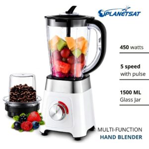 Blender Multifonction PLANETSAT PBL-1925 – 500W – Bol 1,5 L – 2 Vitesses + Pulse – Blanc