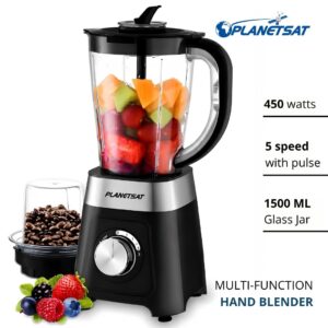 Blender Multifonction PLANETSAT PBL-1925 – 500W – Bol 1,5 L – 2 Vitesses + Pulse – Noir