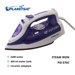 Fer à Repasser Vapeur PLANETSAT PSI-570C – 2200W – Semelle en Céramique – Réservoir 450 ml