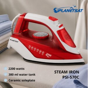 Fer à Repasser Vapeur PLANETSAT PSI-580C – 2200W – Semelle en Céramique – Réservoir 380 ml