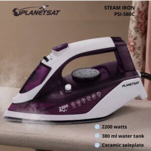 Fer à Repasser Vapeur PLANETSAT PSI-580C – 2200W – Semelle en Céramique – Réservoir 380 ml