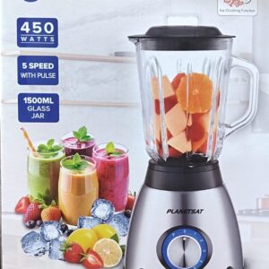 Blender Multifonction PLANETSAT 450W – Bol en verre 1,5 L – 5 vitesses + Pulse BPL-1965G